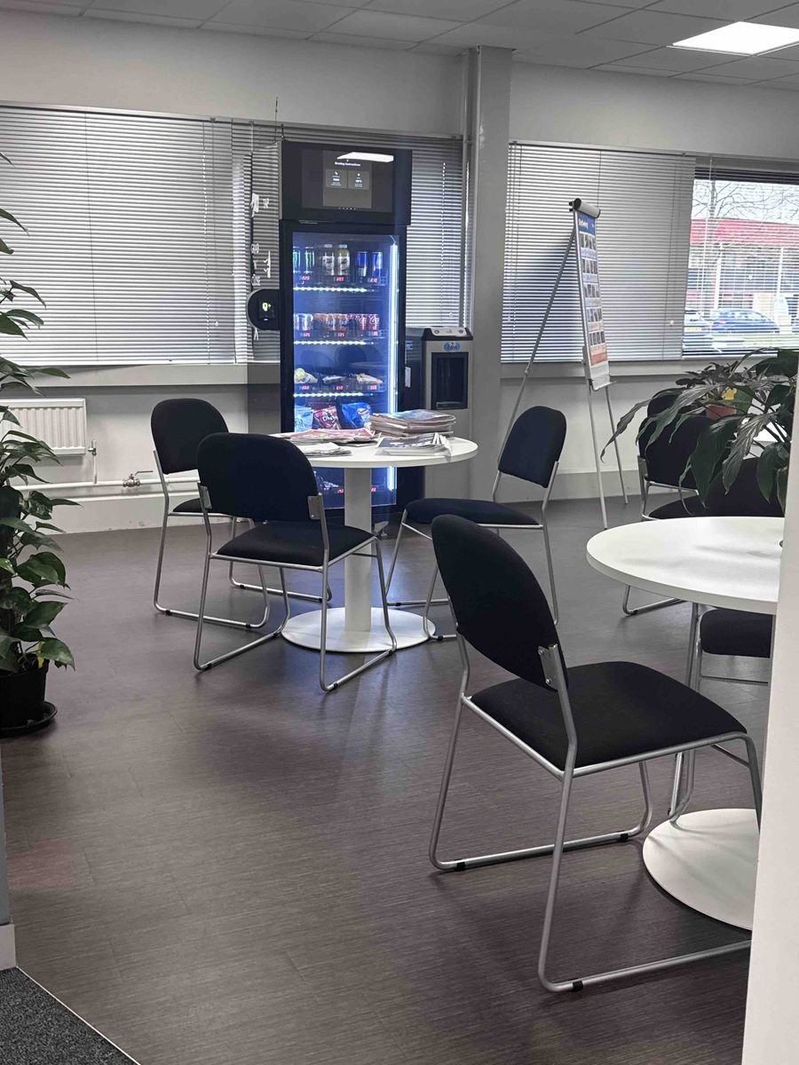 Free smart vending machine installed in Amey office breakroom serving drinks and snacks across the Home Counties