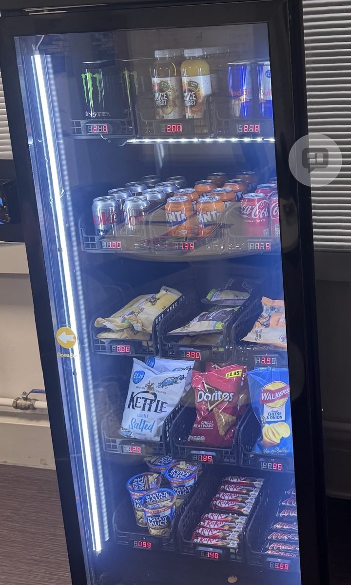 EM Smart Vending machine stocked with Monster Starbucks Coca Cola Doritos Walkers and chocolate bars